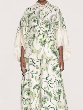 Agua by Agua Bendita Marea Hábitat Wide-Leg Trousers.  Green Botanical Print